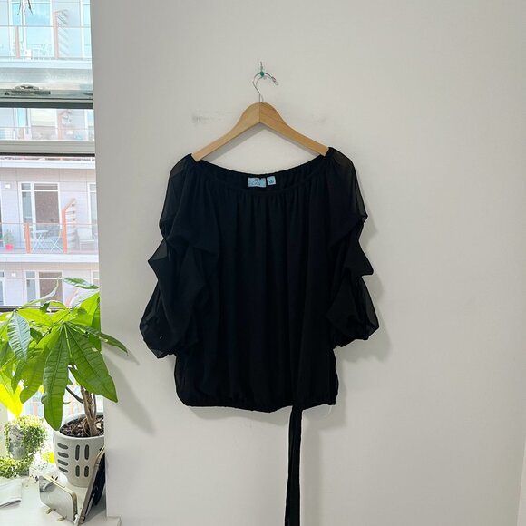 CeCe Tops - Cece Black Ruffle Sleeve Blouse Size XL
